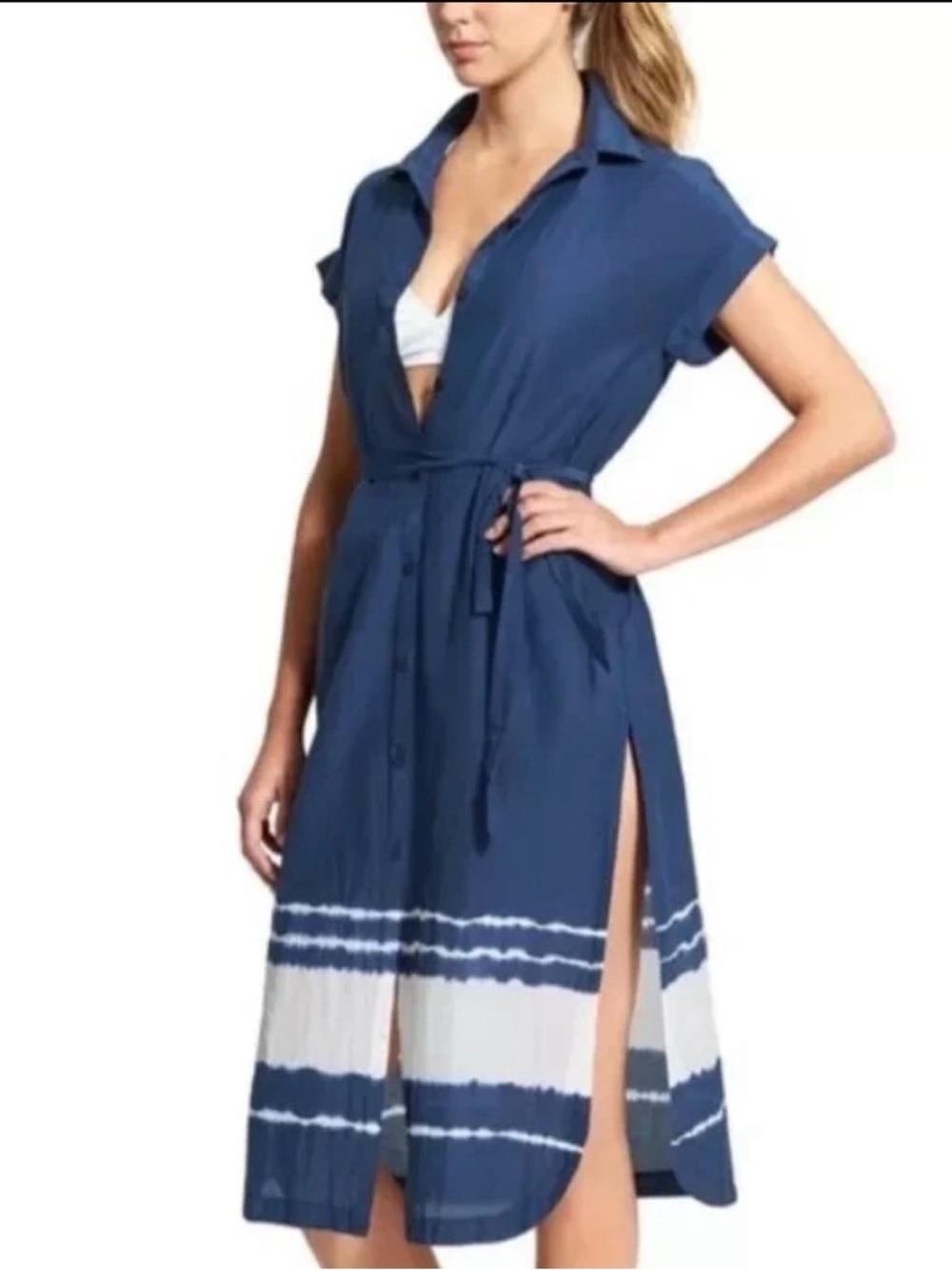 Athleta Island Hopper Swim Cover-Up‎ Blue/White Ombre Dress Women's XS Tye Dye